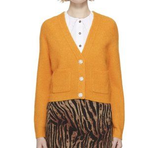 ganni crystal embellished yellow orange cardigan knit v-neck